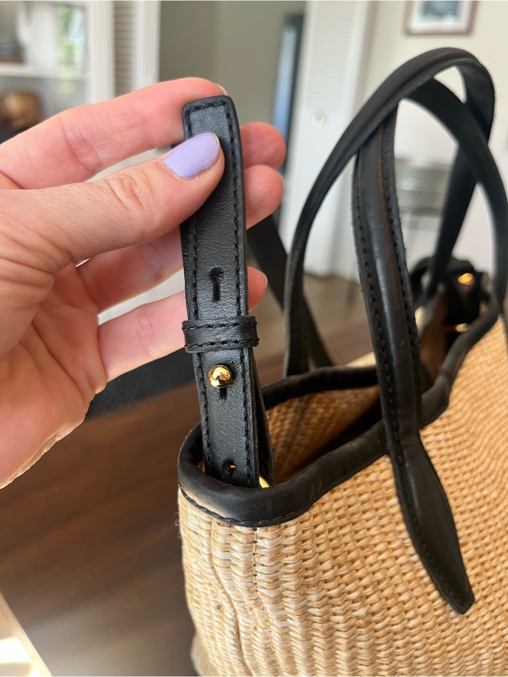 Madewell Mini Shopper Tote in True Black Multi - Leather-Trimmed Straw - Picture 6 of 13